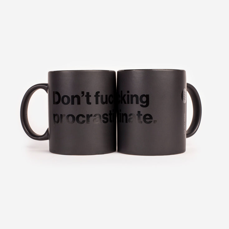 Don’t procrastinate. Mug (Black-on-Black)